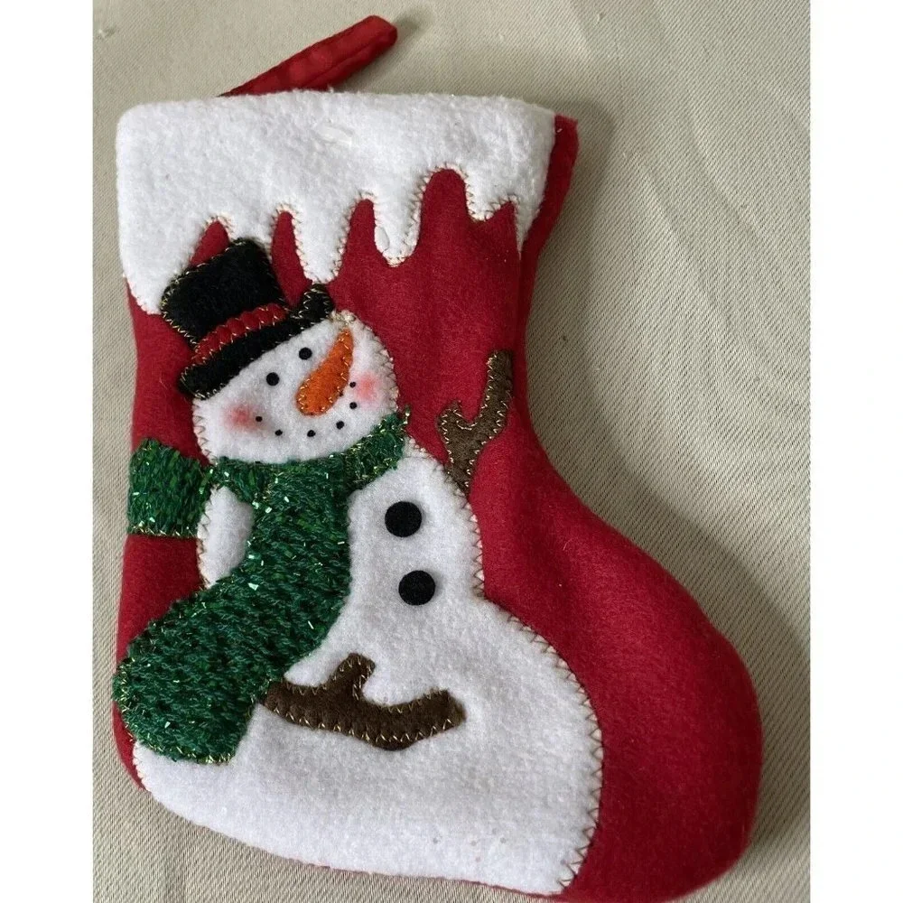 Christmas Holiday Red Small‎ Snowman Winter Stocking NEW 6 Inch